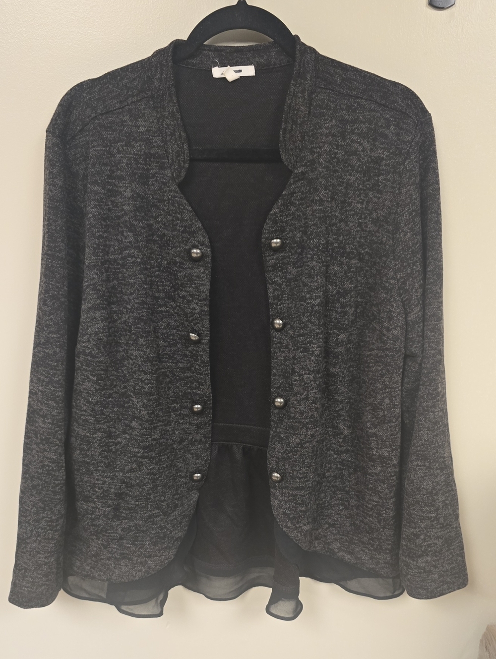 Maurices Charcoal Gray Button-Front Knit Cardigan with Chiffon Hem